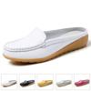 Summer Genuine Leather Women Flats Hollow Slip On Leather Loafers Ladies Shoes Korean Style Soft Moccasins Half Slippers Size 43