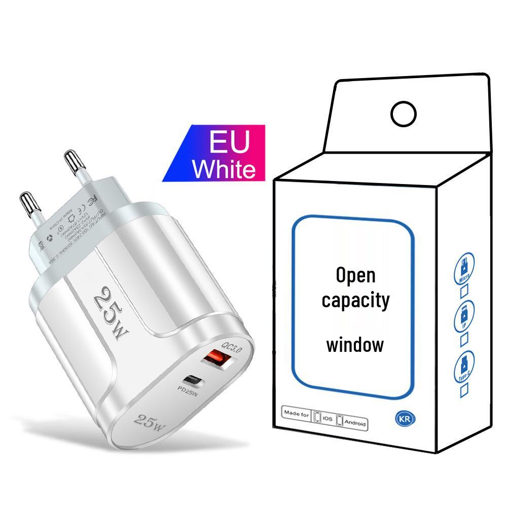 QC3.0+PD 25W High-Power Fast Charger with EU, US, UK Plug Options