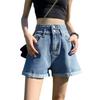 Classic and Minimalist Fashion Versatile Super High Waist Female Summer Loose A-line Wide Leg Thin Rolled Denim Shorts Individuality and Trendiness