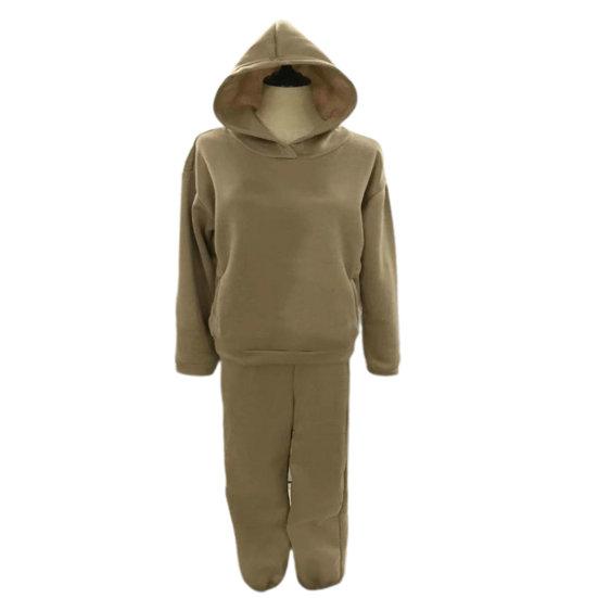 Женский зимний осенний спортивный костюм, комплект брюк, костюм с капюшоном, однотонный, свободный, мягкий, повседневный, теплый, с эластичной резинкой на талии