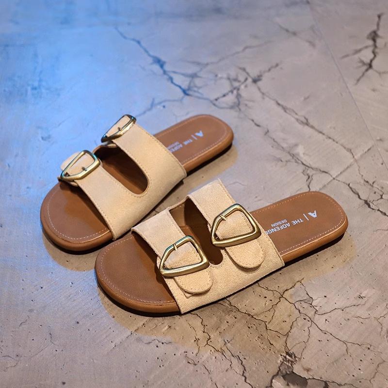 2025 летние новые тапочки Boken на плоской подошве женская верхняя одежда с пряжкой на поясе с плоской подошвой односложные мягкие повседневные сандалии