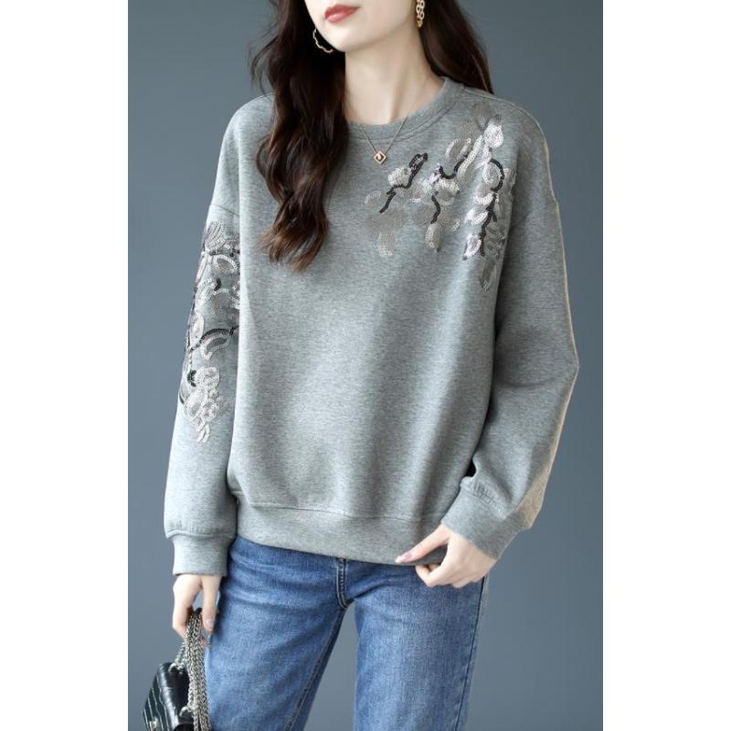 Women's New Stitched Pullover Round Neck Printed Fashion Loose Versatile Casual Long Sleeve Sweatshirts