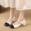 Shallow Mouth Round Toe Retro Woman Shoes 2024 New Block Heels Mary Jane Shoes Classic Black White Color Matching Women's Pumps