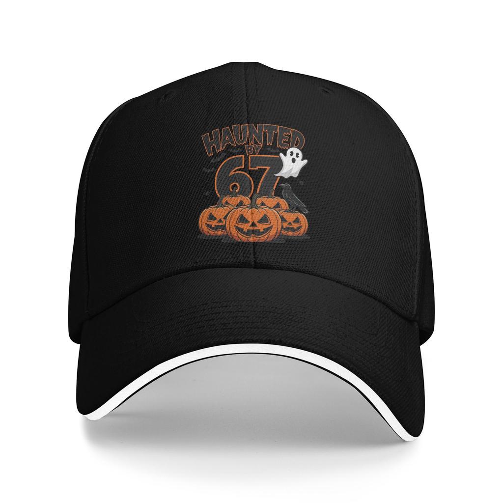 Summer Haunted By 67 Ghost And Pumpkin Baseball Cap Outdoor Sport Fitted Retro Print Sun Trucker Hat Men Wholesale Snapback Cap