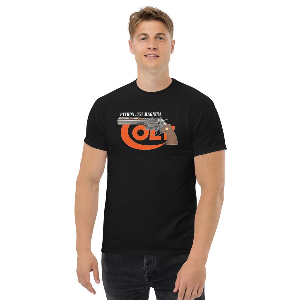 Классическая футболка с изображением револьвера Python 357 Magnum, 100% хлопок, круглый вырез, короткий рукав, летняя повседневная мужская футболка, размеры S-3XL