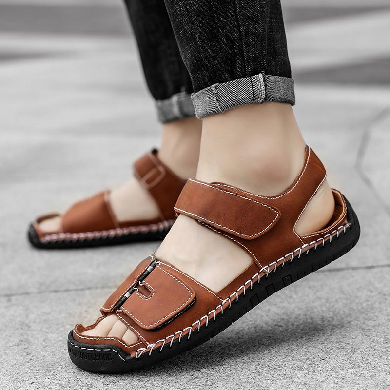 Men Sandals Black Leather Gladiator Sandals Outdoor Summer Roman Sandals for Men Beach Shoes Plus Size