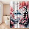 1pc Fuji cherry blossom pattern shower curtain, polyester fabric, machine washable, with hooks, suitable for bathroom decoration