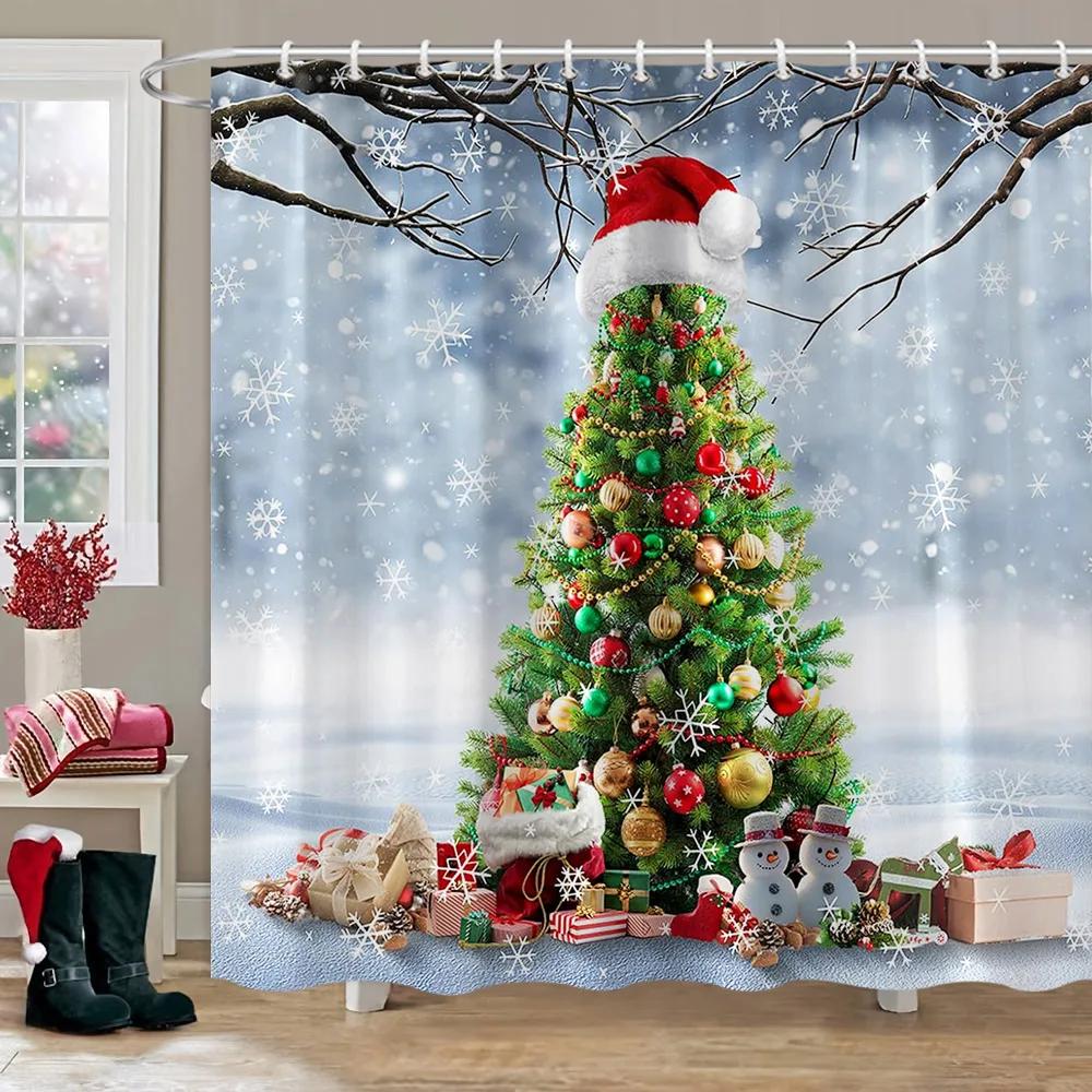 GAEMerry Christmas Шторы для ванной Снеговик Рождественская елка Подарок Красный грузовик Полиэстер Моющаяся штора для душа Ванная комната D