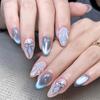 24 шт. Маникюр Длинные Миндальные Накладные Ногти Французские Цветы Морская Звезда Фейк Ногти Съемные Туманно-Синие Ретро Наконечники Ногтей Женские