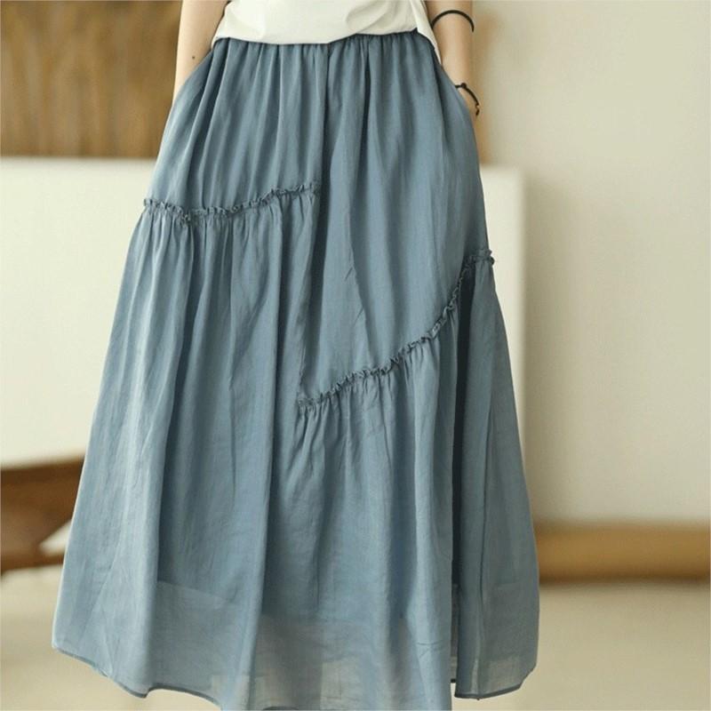 Johnature Женские лоскутные винтажные юбки с эластичной резинкой на талии, однотонные ткани высокого качества, мягкие женские юбки трапециевидной формы