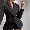 Women Suit Coat Blazer Single Button Lapel Deep V Neck Long Sleeve Straight Anti Wrinkle Solid Color Formal Business Style OL Commute Lady Coat Jacket