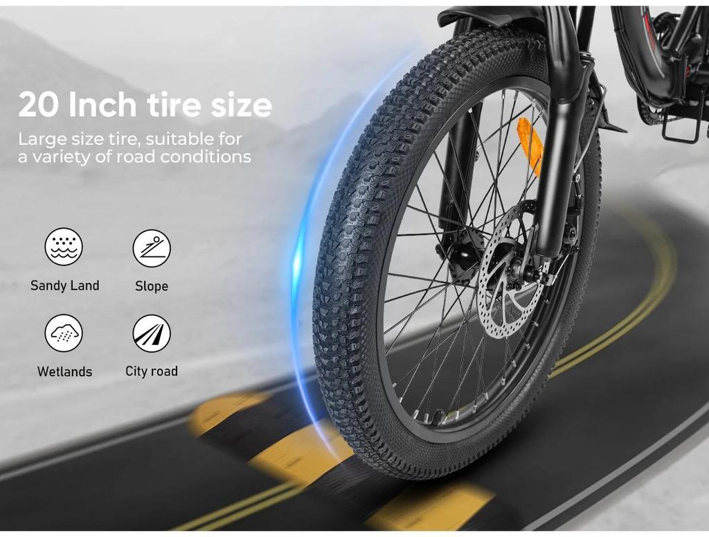 Samebike 2026 model CY20 Folding Electric Bicycle 36V 12Ah Removable Battery 20" Outdoor Fat E-bike for Adults.