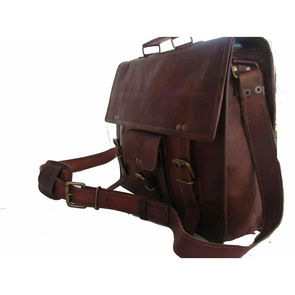 New Brown Genuine Vintage Goat Leather Laptop Messenger Briefcase Satchel Bag