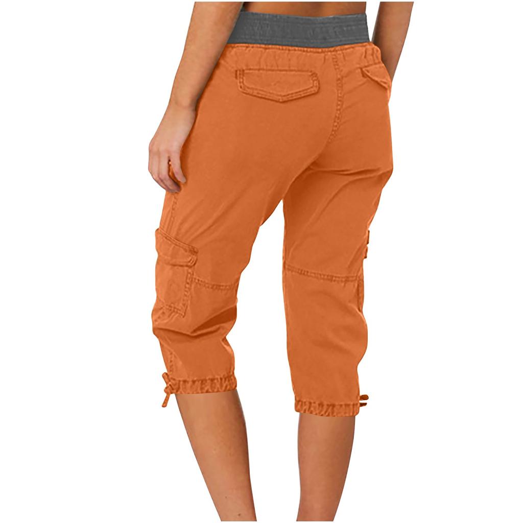 Женские повседневные брюки-капри с карманами и карманами с высокой талией и цветными блоками
