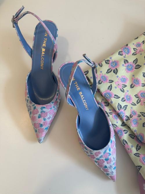 In The Balcony Faye Square Ribbon Stiletto Slingback Pumps 6Cm