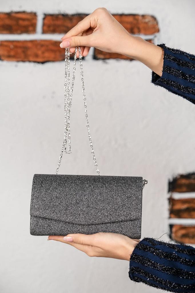 Women's Stylish and Useful Evening Dress Bag Women's Black Glitter Mini Box Shoulder Evening Bag