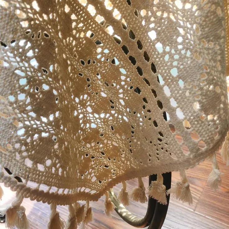 Вязаная крючком кружевная выдолбленная скатерть прикроватная тумбочка для телевизора, холодильника, декоративная крышка с белой бахромой, квадратная настольная ткань