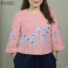ZANZEA Женская повседневная свободная блузка с круглым вырезом и рукавами 3/4 с принтом