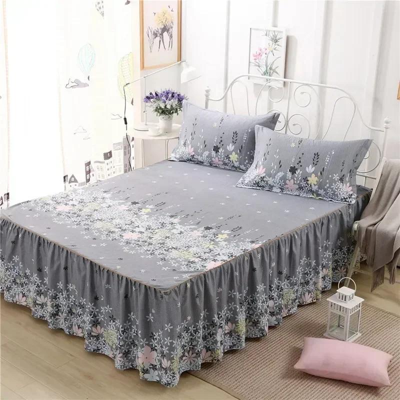 Solid Color Bed Skirt 1pcs Cover Bedroom Bed Cover Bed Skirt with 2pcs Pillowcase Non-slip Mattress Cover Bedsheet Bedspread