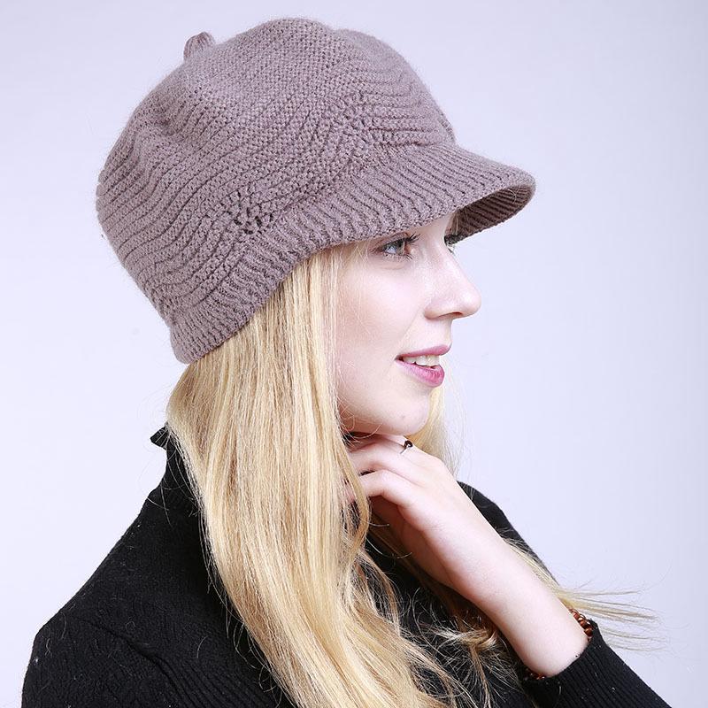 New Autumn and Winter Solid Color Plus Velvet Fashion Warm Ladies Cap Knitted Soft Rabbit Wool Beret