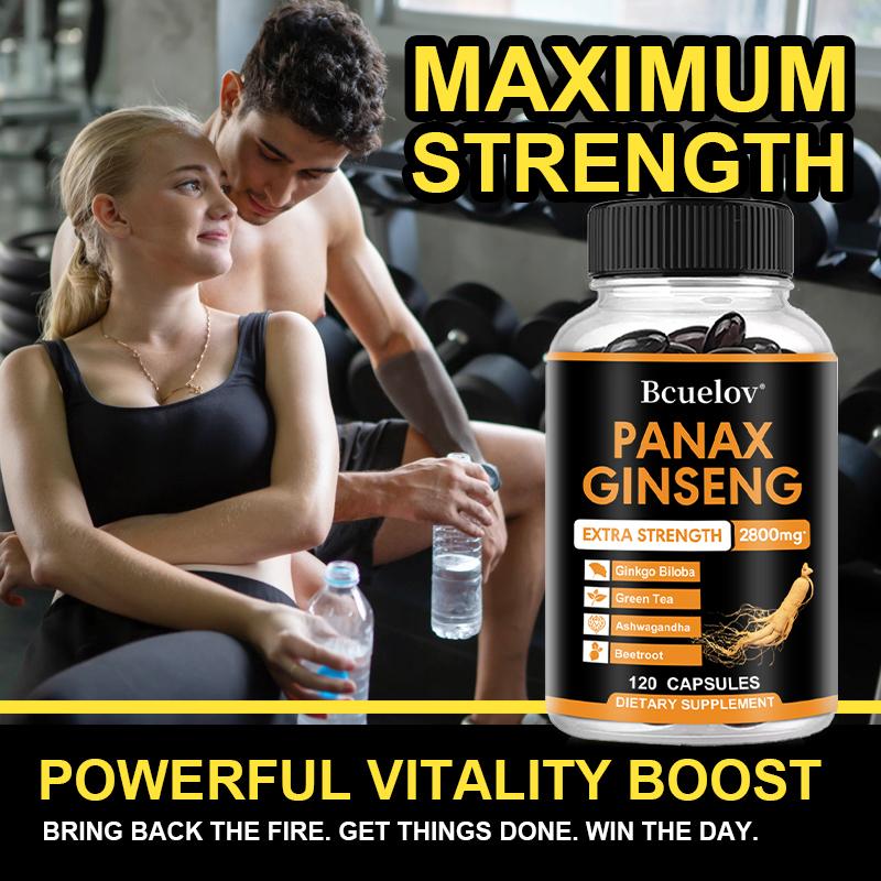 Panax Ginseng 2800mg Extra Strength Capsules, Herbal Supplement Blend with Ginkgo Biloba, Ashwagandha, Green Tea & Beetroot, Energy & Focus Support