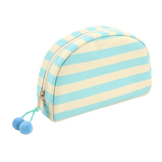 Косметичка в полоску из ракушки, холщовая, дорожная, органайзер для макияжа, портативная, милая косметичка с помпонами для женщин и девочек.