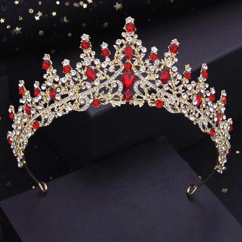 Green Crystal Wedding Crown for Queen Bridal Headdress Fashion Tiaras Hairwear Girls Prom Head Ornaments Jewelry