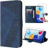 Case for Xiaomi Redmi Note 11-Note 11S with 2 Tempered Glasses, Navy Blue, Cube Pattern Leather Effect Folio Case with Stand