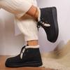 Повседневные меховые зимние ботинки на шнуровке для женщин 2025 модные ботильоны на толстой подошве с мехом зимние теплые из короткого плюша дизайнерская обувь женская