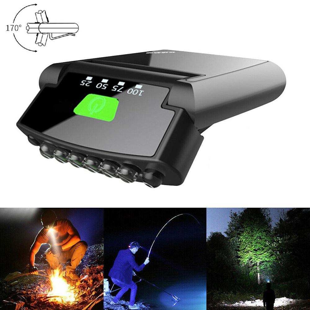 6 LED Black Rechargeable Cap-Clip Lamp Head Lamp Hat Sensor Torch Light Camping