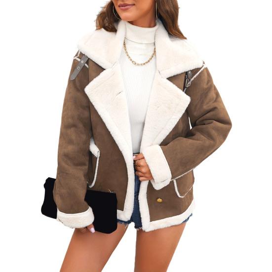 Женская куртка из искусственной замши, повседневное пальто с лацканами, толстое на шерпе, зимнее пушистое флисовое тренч-пальто с карманами