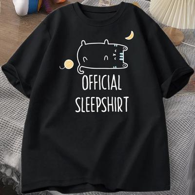 Смешная футболка для сна с котом Милая футболка с котенком Повседневная футболка с коротким рукавом Женская одежда Летние топы с круглым вырезом Уличная одежда