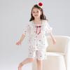 Girls Short Sleeve Pajama Set Cartoon Print Lyocell Sleepwear Home Wear Comfortable Breathable Kids Nightwear