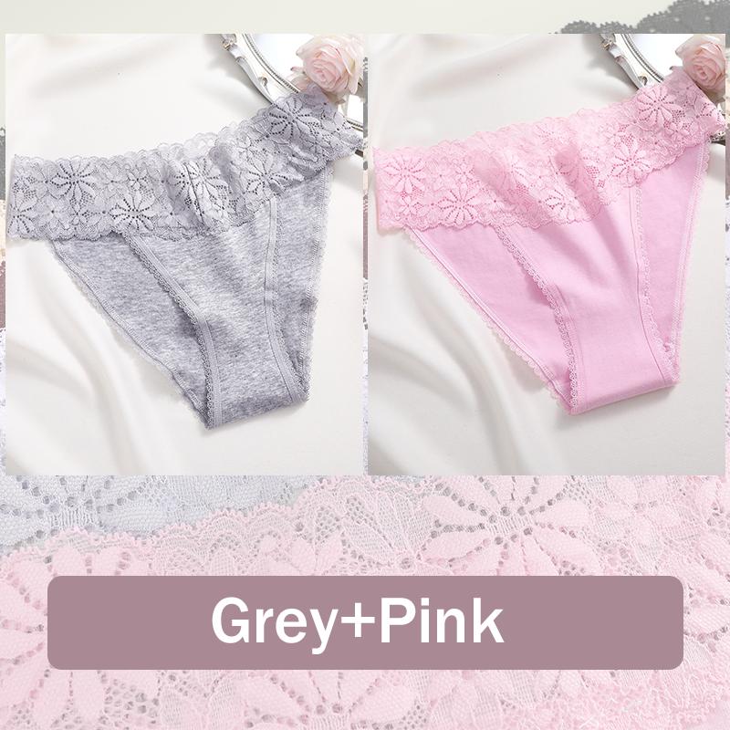 2PCS Seamless Cotton Briefs Women's Flower Lace Panties Sexy Particular Breathable Underwear Female Stretch Erotic Lingerie S-XL