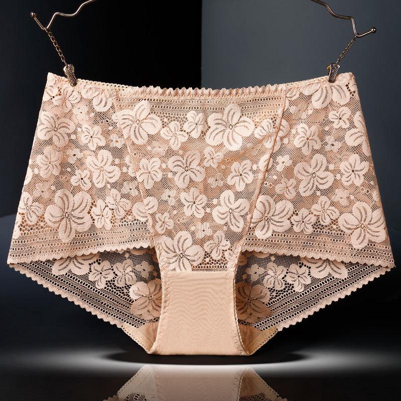 Женские трусы с высокой талией и кружевными вырезами для подтяжки ягодиц, большого размера, с хлопковой ластовицей