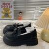 Ladies' Happy Shoes 2025 Spring Vintage Cute Bow Single for Students Comfortable Thick Soled Small Leather Shoes Platform Heels