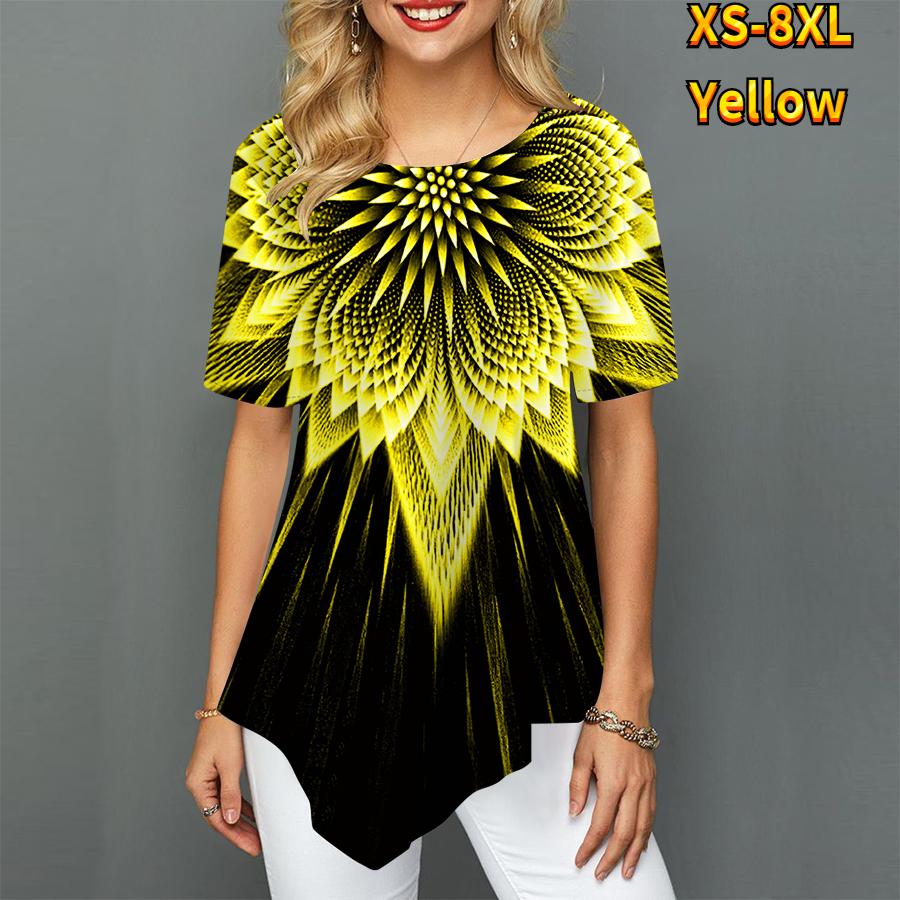 Женские футболки больших размеров с большим цветочным принтом, свободные повседневные топы, женская нерегулярная летняя одежда