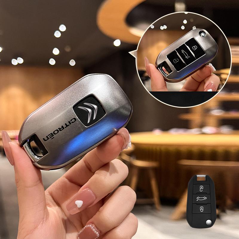 AABFE1 New TPU Car Car Flip Floding Key Case Cover Key Protector With Logo For Citroen C3 C4 CACTUS C6 C8 Auto Styling Accessories