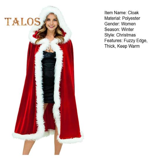 Women Christmas Cloak Fluffy Edge Color Matching Hooded Santa Cosplay New Year Party Performance Costume Festive Poncho