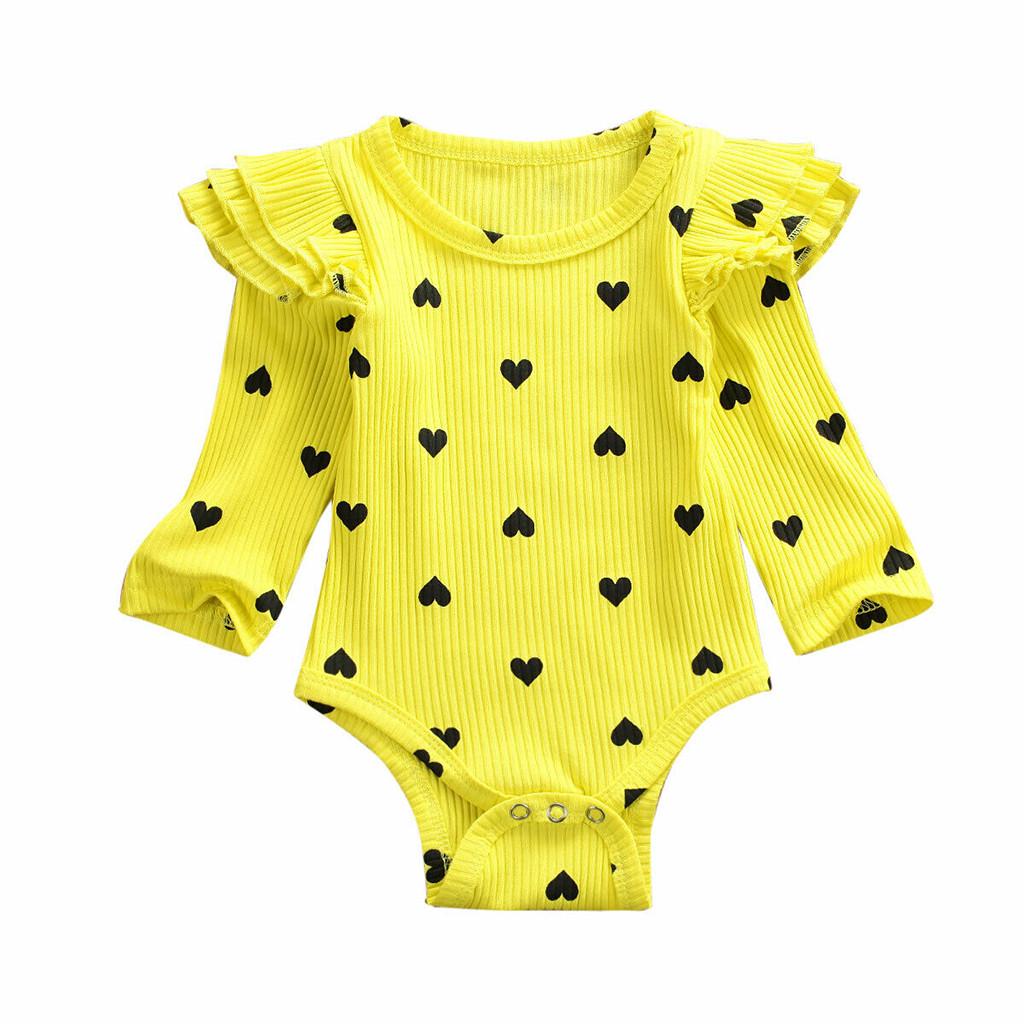 Infant Newborn Baby Girls Valentine's Day Heart Print Ruffles Romper Bodysuit