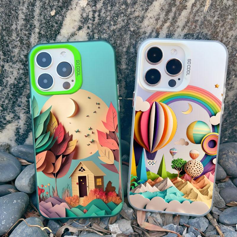 Rainbow Illustration Art Phone Case For iphone 15 14 Pro Max Plus 13 Mini 12 11 Pro Max Luxury Shockproof Matte Laser Back Cover