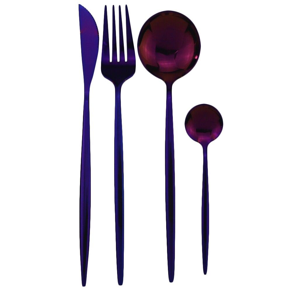 Dinnerware Set Purple Tableware Dinner Set Stainless Steel Cutlery Set Knife Fork Coffee Spoon Silverware Flatware Set