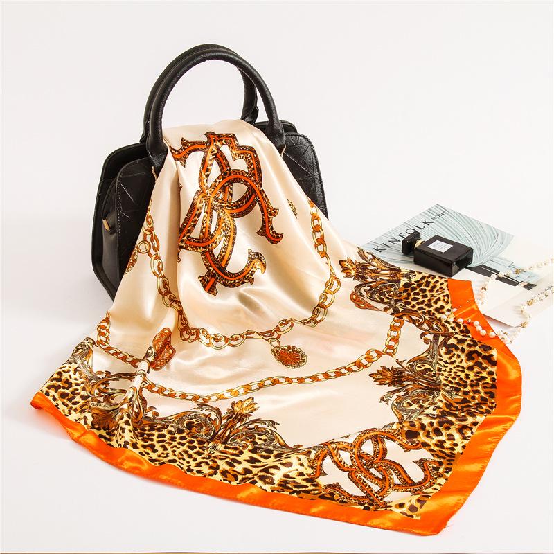 Fashion Hijab Scarf For Women Print Silk Satin Hair Scarfs Kerchief 90*90cm Square Neckerchief Headband Scarves For Ladies