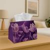 1pc Luxury Purple & Golden Tulip Tissue Box Holder - Elegant Napkin Dispenser Organizer Suitable for Tissues/Roles/Sheeets - Decorative Holder for Tis