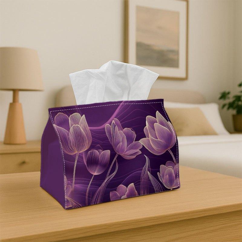 1pc Luxury Purple & Golden Tulip Tissue Box Holder - Elegant Napkin Dispenser Organizer Suitable for Tissues/Roles/Sheeets - Decorative Holder for tis