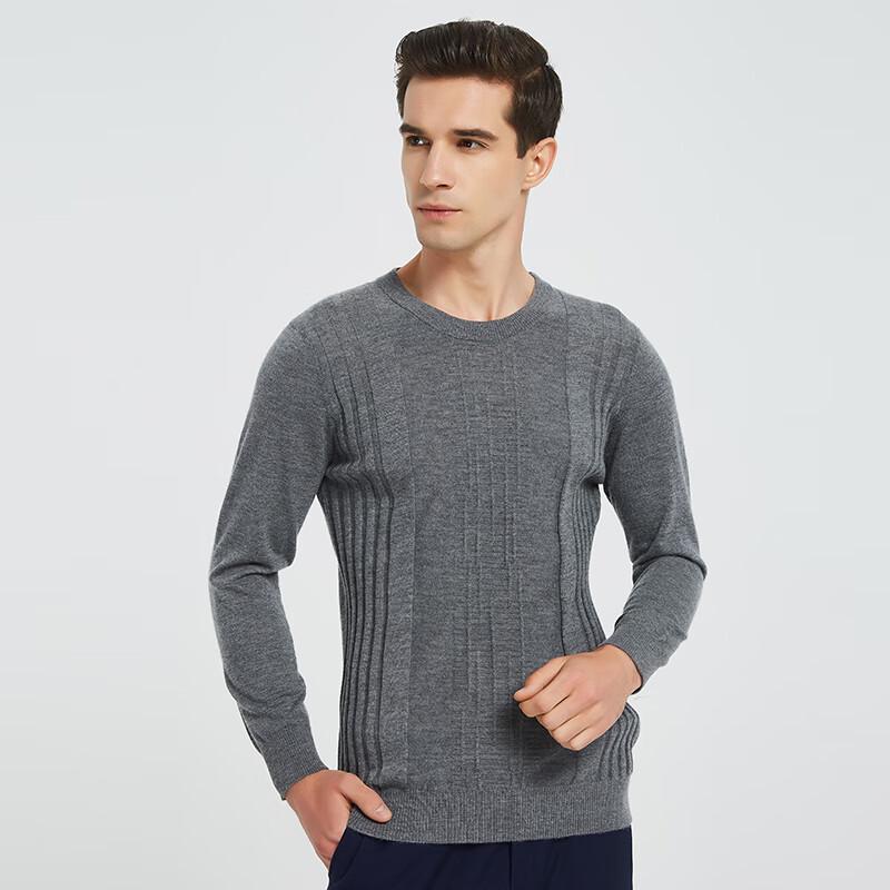 Hengyuanxiang Men's Fine Spun Pure Cashmere Round Neck Thin Sweater