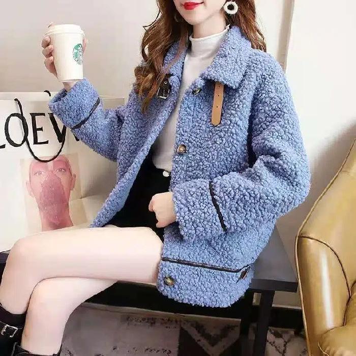Women's Winter Oversized Lambskin Lapel Cardigan - Korean Style Thickened Sweater