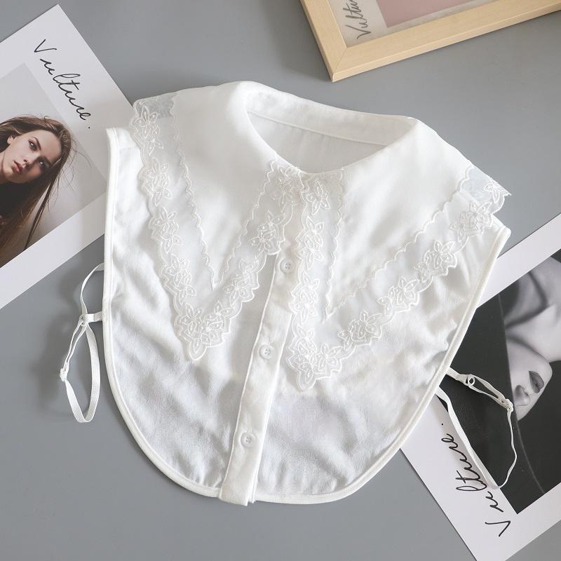White Chiffon Fake Collars Woman Vintage Half Shirt False Collar Woman Embroidery Detachable Lapel Collar Faux Col Accessories