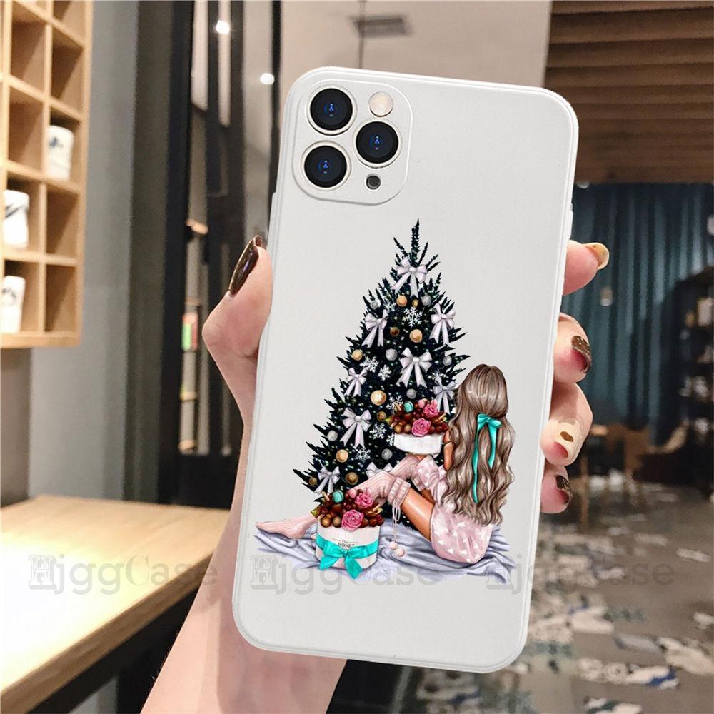 Белый чехол для телефона в подарок на Рождество и Новый год для iPhone 13 Pro 11 Pro Max 12 mini XS XR SE 8 7 Plus, модный чехол для девочек Fundas