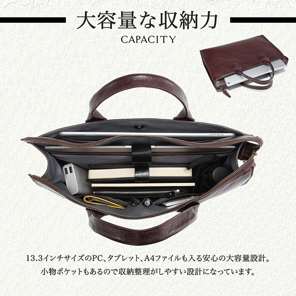 AKIYAMA Men's Waterproof Genuine Leather Briefcase, Mini Tote Bag with Large Capacity, Fits A4 Paper, Perfect for Commuting, Business, and Business